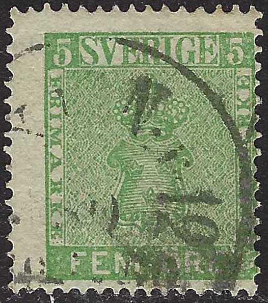 EC179 - 1858/60 - Stemma, 5 öre verde giallo usato (6)