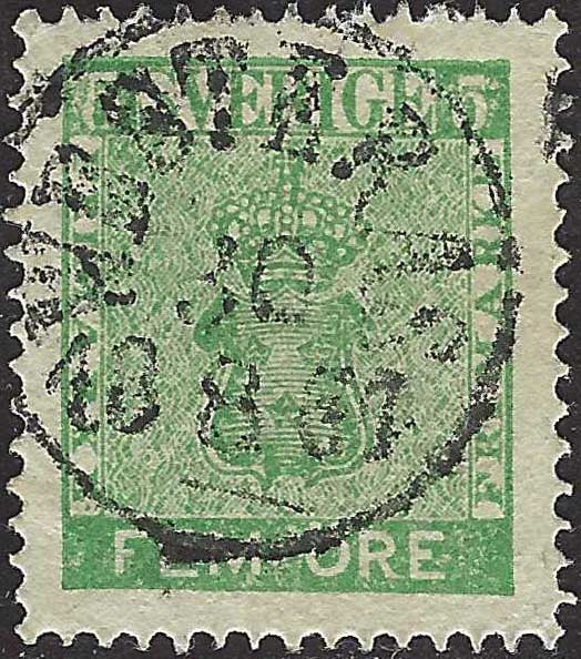 ECG180 - 1858/60 - Stemma, 5 öre verde giallo usato (6)
