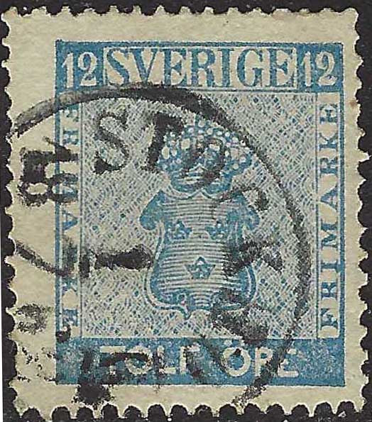 ECG186 - 1858/60 - Stemma, 12 öre azzurro usato (8)