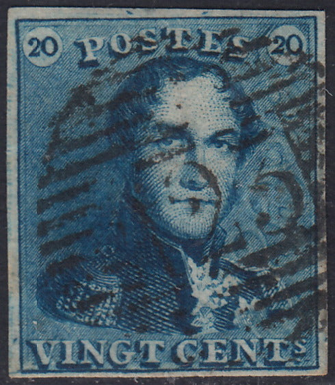 ECG201 - 1849 - Leopoldo I, filigrana "L.L.", I emissione 20c. azzurro usato (Y&T 2)