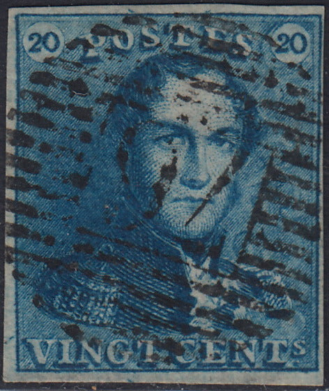 ECG202 - 1849 - Leopoldo I, filigrana "L.L.", I emissione 20c. azzurro usato (Y&T 2)