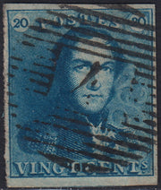 ECG205 - 1849 - Leopoldo I, filigrana "L.L.", I emissione 20c. azzurro usato (Y&T 2)