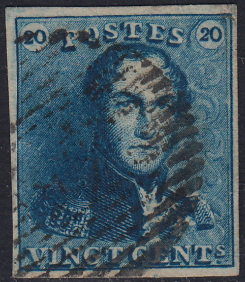 ECG206 - 1849 - Leopoldo I, filigrana "L.L.", I emissione 20c. azzurro usato (Y&T 2)