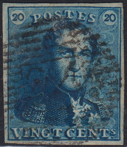 ECG207 - 1849 - Leopoldo I, filigrana "L.L.", I emissione 20c. azzurro usato (Y&T 2)