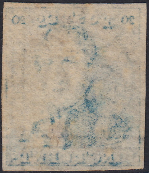 ECG207 - 1849 - Leopoldo I, filigrana "L.L.", I emissione 20c. azzurro usato (Y&T 2)