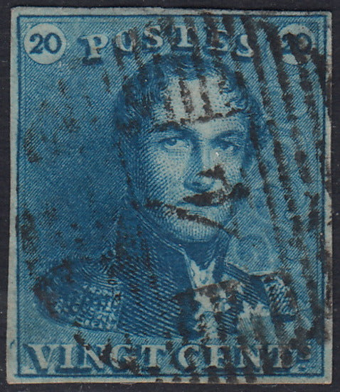 ECG208 - 1849 - Leopoldo I, filigrana "L.L.", I emissione 20c. azzurro usato (Y&T 2)