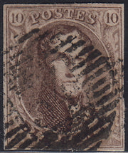 ECG223 - 1858/61 - Leopoldo I, senza filigrana, 10c. bruno usato (Y&T 10)