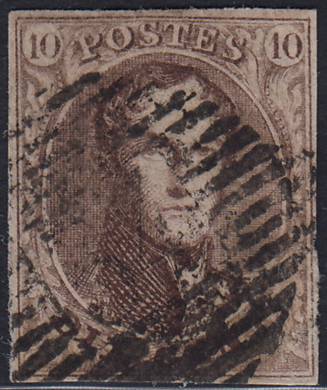 ECG223 - 1858/61 - Leopoldo I, senza filigrana, 10c. bruno usato (Y&T 10)