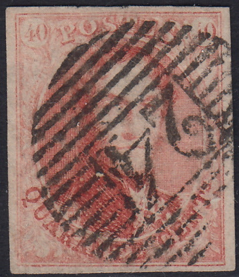 ECG226 - 1858/61 - Leopoldo I, senza filigrana, 40c. rosa carminio usato (Y&T 12)