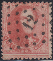 ECG231 - 1863 - Leopoldo I dentellatura 12 1/2 x 13 1/2, 40c. rosa carminio usato (Y&T 16C)