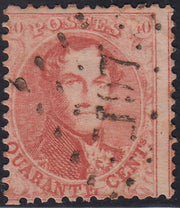 ECG232 - 1863 - Leopoldo I dentellatura 12 1/2 x 13 1/2, 40c. rosa carminio usato (Y&T 16C)