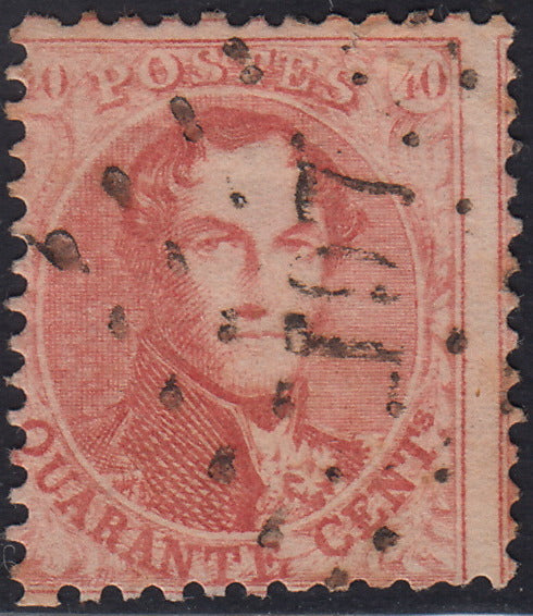 ECG232 - 1863 - Leopoldo I dentellatura 12 1/2 x 13 1/2, 40c. rosa carminio usato (Y&T 16C)