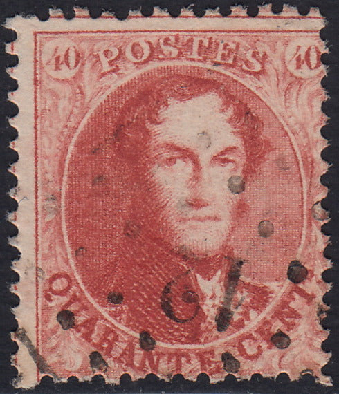 ECG233 - 1863 - Leopoldo I dentellatura 12 1/2 x 13 1/2, 40c. rosa carminio usato (Y&T 16C)