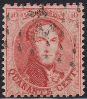ECG234 - 1863 - Leopoldo I dentellatura 12 1/2 x 13 1/2, 40c. rosa carminio usato (Y&T 16C)