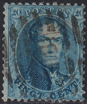 ECG237 - 1863 - Leopoldo I dentellatura 14 1/2, 20c. azzurro usato (Y&T 15B)