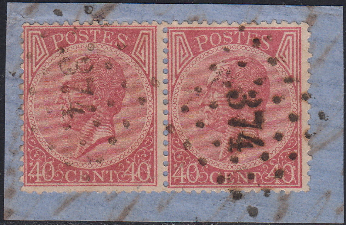 ECG247 - 1865 - Leopoldo I c. 40 rosa carminio coppia orizzontale usata su frammento (20)