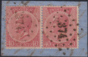 ECG247 - 1865 - Leopoldo I c. 40 rosa carminio coppia orizzontale usata su frammento (20)