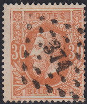 ECG257 - 1869/78 - Leopoldo II dentellatura 15, 30c.ocra bistro usato (Y&T 33)