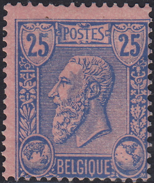 ECG268 - 1884/91 - Leopoldo II, dentellatura 14, 20c. azzurro su carta rosa nuovo con gomma (Y&T 48)