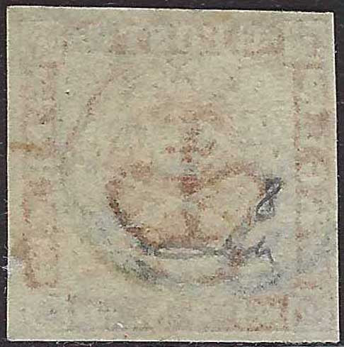 ECG46 - 1858/63 - Stemma, filigrana corona, 4s. bruno su fondo ondulato usato (Y&T n. 8)