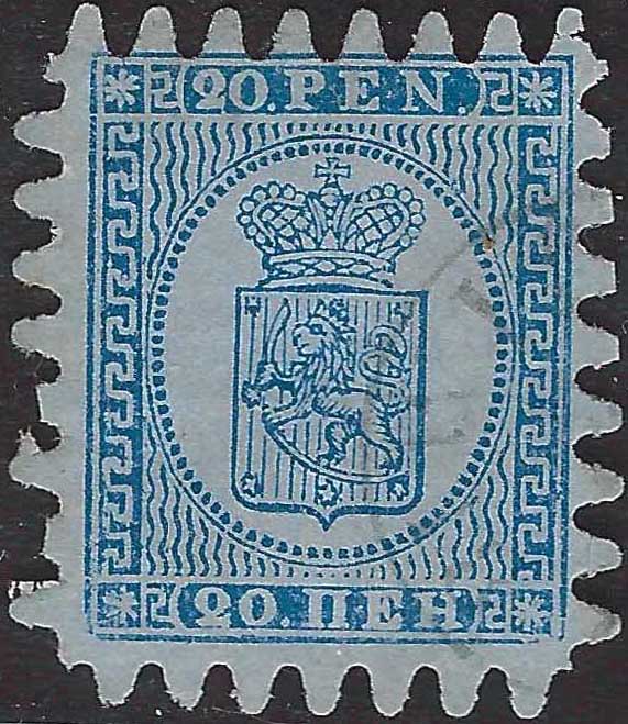 ECG58 - 1866/70 - Stemma, perforazione tipo III, 20p. azzurro su celeste usato (8)