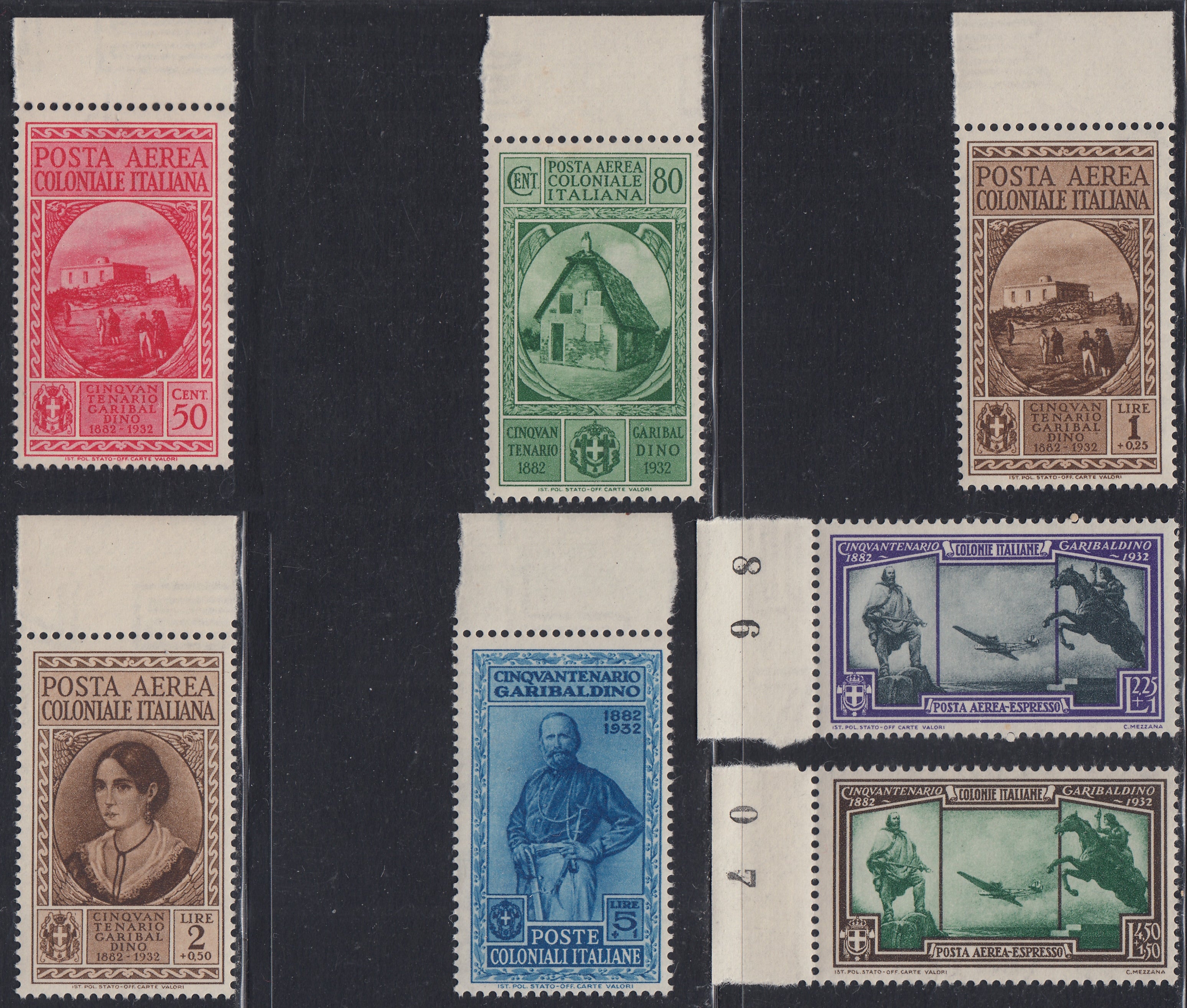 EG6 - 1932 - Emissioni Generali - CInquantenario garibaldino serie completa di Posta Ordinaria e di Posta Aerea nuova con gomma integra, splendida (1/10 + A1/A7).