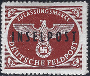 EOT7 - 1945 - Occupazione tedesca dell'Egeo, francobollo di franchigia militare bruno rosso dentellatura ZigZag e soprastampa INSELPOST, tiratura di RODI, nuovo gomma integra (3)