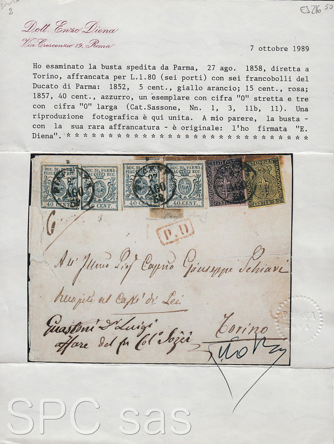 ES2585_15 - 1855 - II issue c.25 brown red on letter from Piacenza to Bologna May 1856 (8)