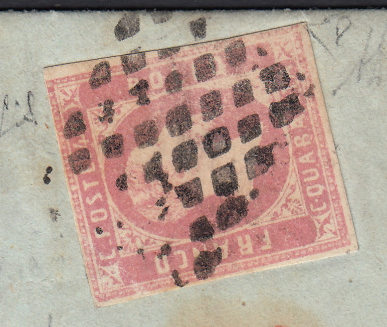 ES2512 - 1851 - I emissione c. 40 rosa lilla isolato su lettera da Torino per Milano 26/7/53 (3d)