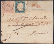 ES2512_18 - 1857 - II emissione c.40 rosa chiaro + IV emissione c.15 cobalto su lettera da Borgomanero per Roma 16/2/57 (6 + 15)