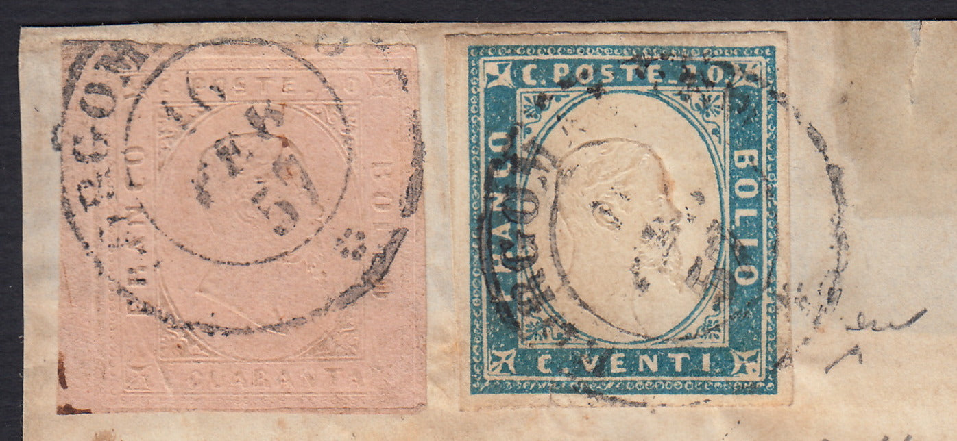 ES2512_18 - 1857 - II emissione c.40 rosa chiaro + IV emissione c.15 cobalto su lettera da Borgomanero per Roma 16/2/57 (6 + 15)