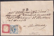 ES2512-8 -1863 - Lettera spedita da S. Margherita Rapallo per Belluno 9/9/63 affrancata con sardegna c. 40 rosa carminio lillaceo + Regno c. 15 azzurro (16Eb + 13)