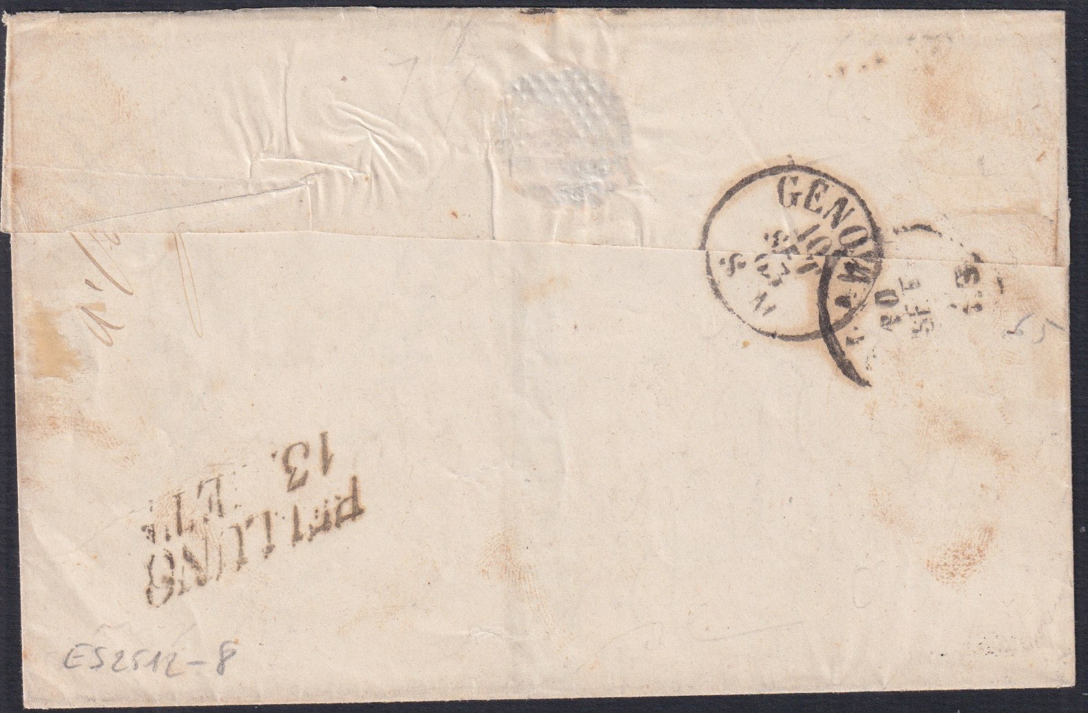 ES2512-8 -1863 - Lettera spedita da S. Margherita Rapallo per Belluno 9/9/63 affrancata con sardegna c. 40 rosa carminio lillaceo + Regno c. 15 azzurro (16Eb + 13)