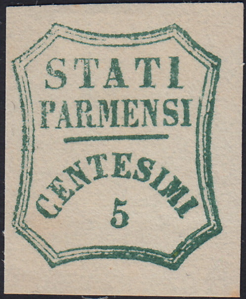 1859 - STATES OF PARME and value in an octagon with curved lines, c. 10 new brown with intact rubber (14).