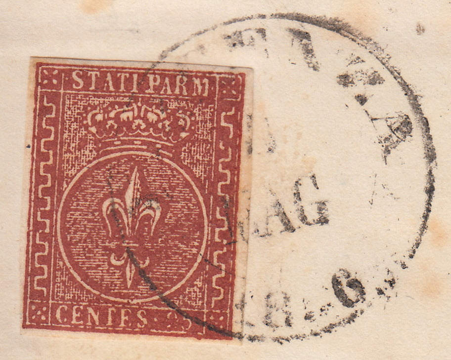 ES2585_15 - 1855 - II emissione c.25 bruno rosso su lettera da Piacenza per Bologna maggio 1856 (8)