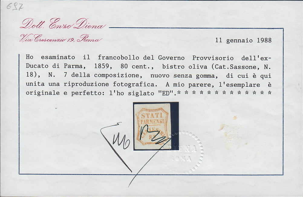 ES2585_16 - 1859 - Stati Parmensi e cifra in un ottagono a linee curve, c. 80 bistro oliva nuovo senza gomma (18).