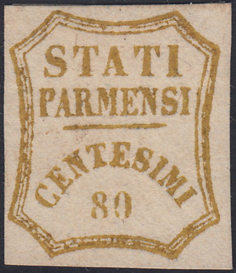 1859 - STATES OF PARME and value in an octagon with curved lines, c. 10 new brown with intact rubber (14).