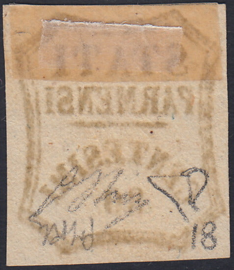 1859 - STATES OF PARME and value in an octagon with curved lines, c. 10 new brown with intact rubber (14).