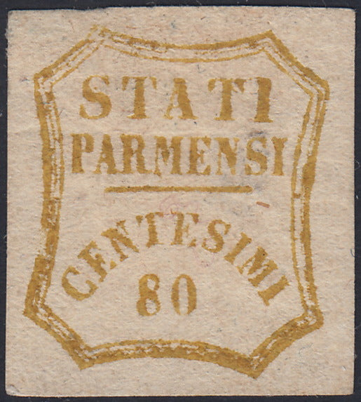 1859 - STATES OF PARME and value in an octagon with curved lines, c. 10 new brown with intact rubber (14).