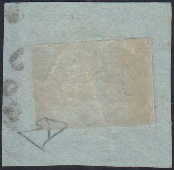 ES2585_7 - 1859 - IV emissione di Sardegna, c.20 cobalto oltremare I tavola frammento PIACENZA 5/8/59, periodo di Governo Provvisorio di Parma (A3)