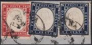 ES25_103 - 1862 - Frammento affrancato con c. 40 rosso carminio + Regno c.20 indaco due esemplari (16D + 2)