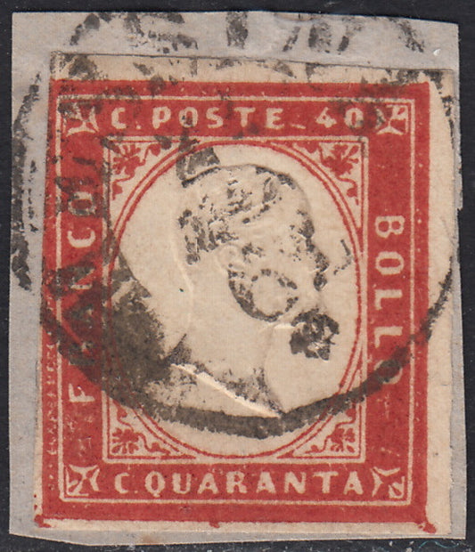 ES25_105 - 1861 - IV emissione c. 40 vermiglio mattone chiaro tiratura 1861 usato su frammento (16Db)