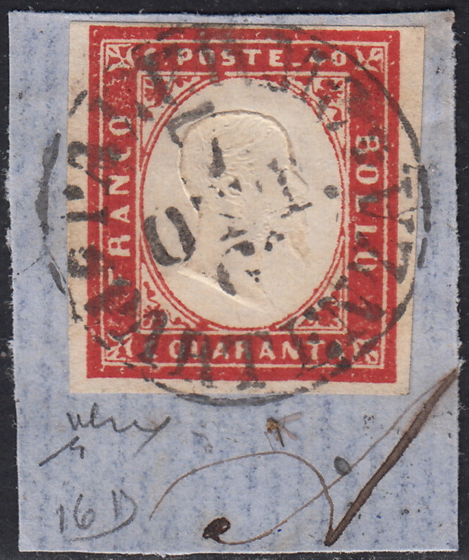 1860 - 1/2 dark blue tornese called "Croce di Savoia" used in the IL PAESE newspaper of 1/1/1861 (16b)