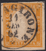 1860 - 1/2 tornese azul oscuro llamado "Croce di Savoia" utilizado en el periódico IL PAESE del 1/1/1861 (16b)