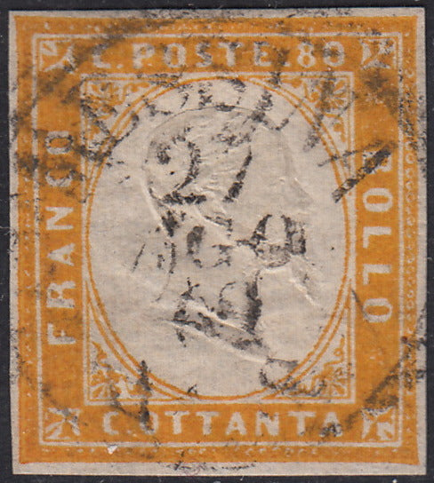 1860 - 1/2 dark blue tornese called "Croce di Savoia" used in the IL PAESE newspaper of 1/1/1861 (16b)