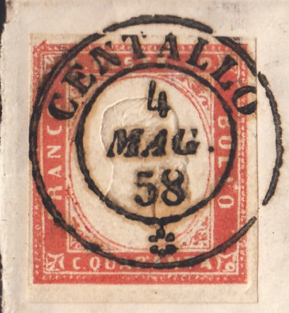 ES25_69 - 1858 - Sardegna IV emissione c.40 vermiglio rosa I tavola su lettera da Centallo per Busca 4/5/58 (16c)