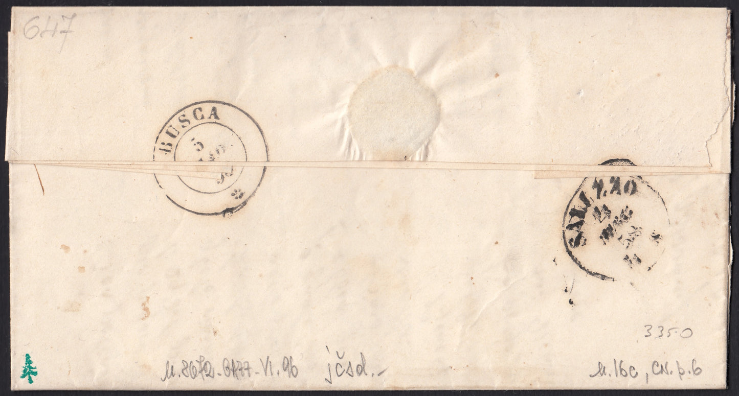 ES25_69 - 1858 - Sardegna IV emissione c.40 vermiglio rosa I tavola su lettera da Centallo per Busca 4/5/58 (16c)