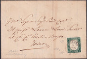 ES25_69 - 1857 - Sardegna IV emissione c.5 verde mirto scuro I composizione isolato su lettera da Torino per città 3/6/57 (13Ab)