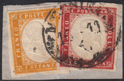 ES25_99 - 1862 - IV emissione c. 40 rosso carminio + c. 80 giallo arancio su frammento MESSINA (16D+17C)