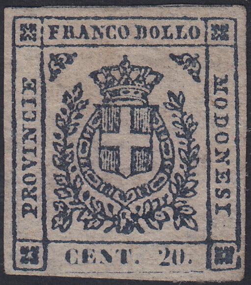 ES2609_10 - 1859 - Scudo di Savoia sormontato da corona Reale, c. 20 violetto scuro nuovo senza gomma (15a)